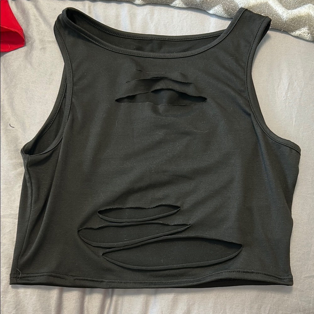 Black Sleeveless Distressed Top